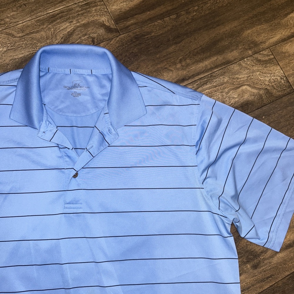 Golden Bear Men's Blue Striped Performance Golf‎ Polo Short-Sleeved XL